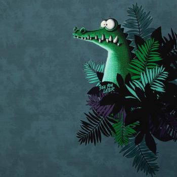 Preview: Baumwolljersey Panel ca. 85 cm Krokodil auf Petrol See you later by Thorsten Berger von Swafing